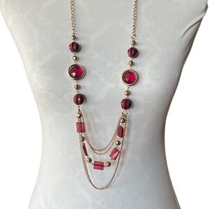 Layered Beaded Statement Necklace – Gold Tone Multi-Strand